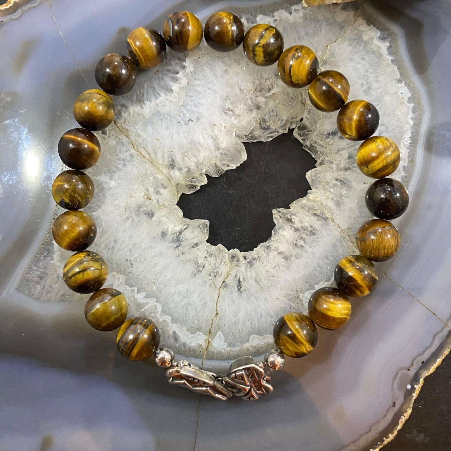 Carolyn Pollack Sterling Silver Tiger Eye Double Spirit Animal Foldover Clasp Bracelet