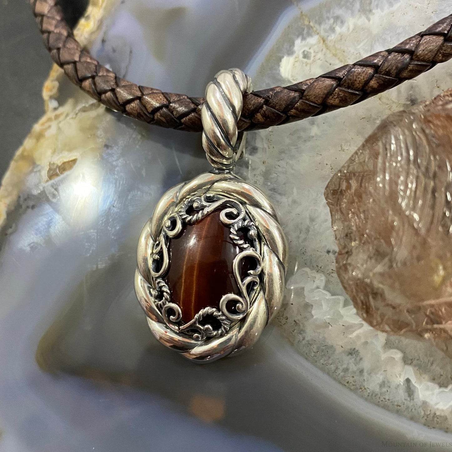 Carolyn Pollack Sterling Silver Tiger's Eye Decorated Enhancer Pendant For Women