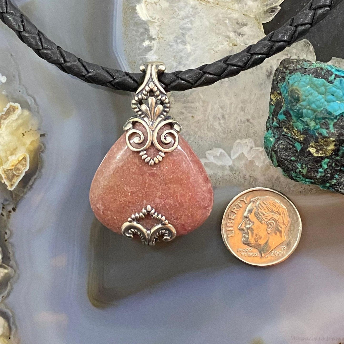 Carolyn Pollack Sterling Silver Decorated Rhodonite Enhancer Pendant For Women