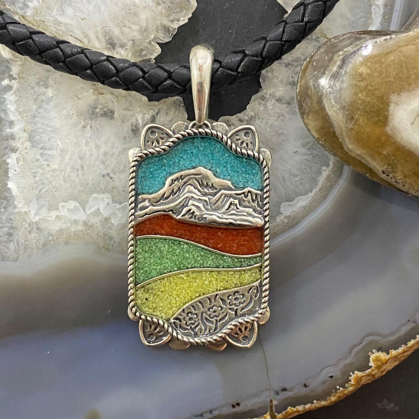 Carolyn Pollack Southwestern Style Sterling Silver Multi Gemstone Landscape Pendant For Women