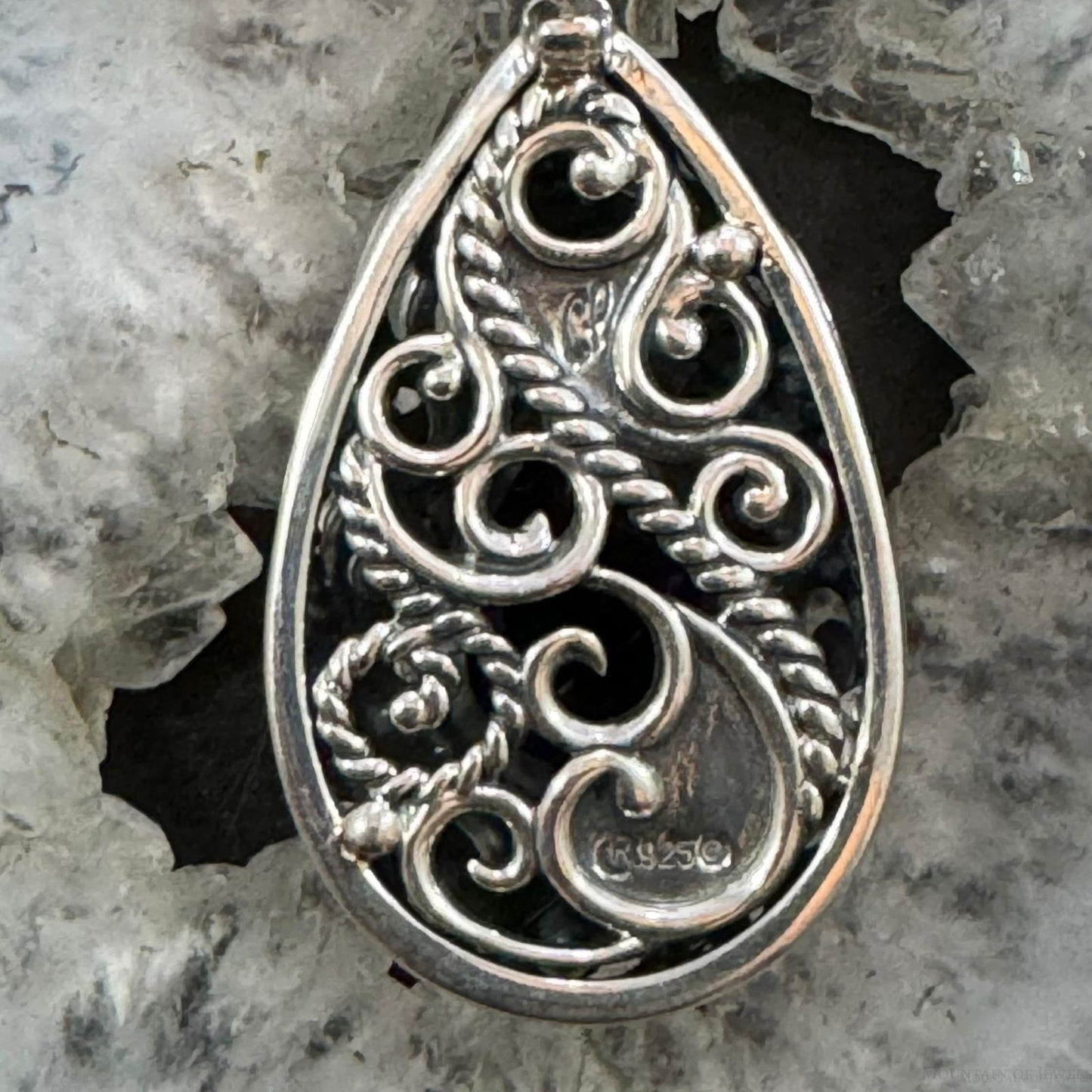 Carolyn Pollack Sterling Silver Teardrop Faceted Amethyst Filigree Enhancer Pendant For Women