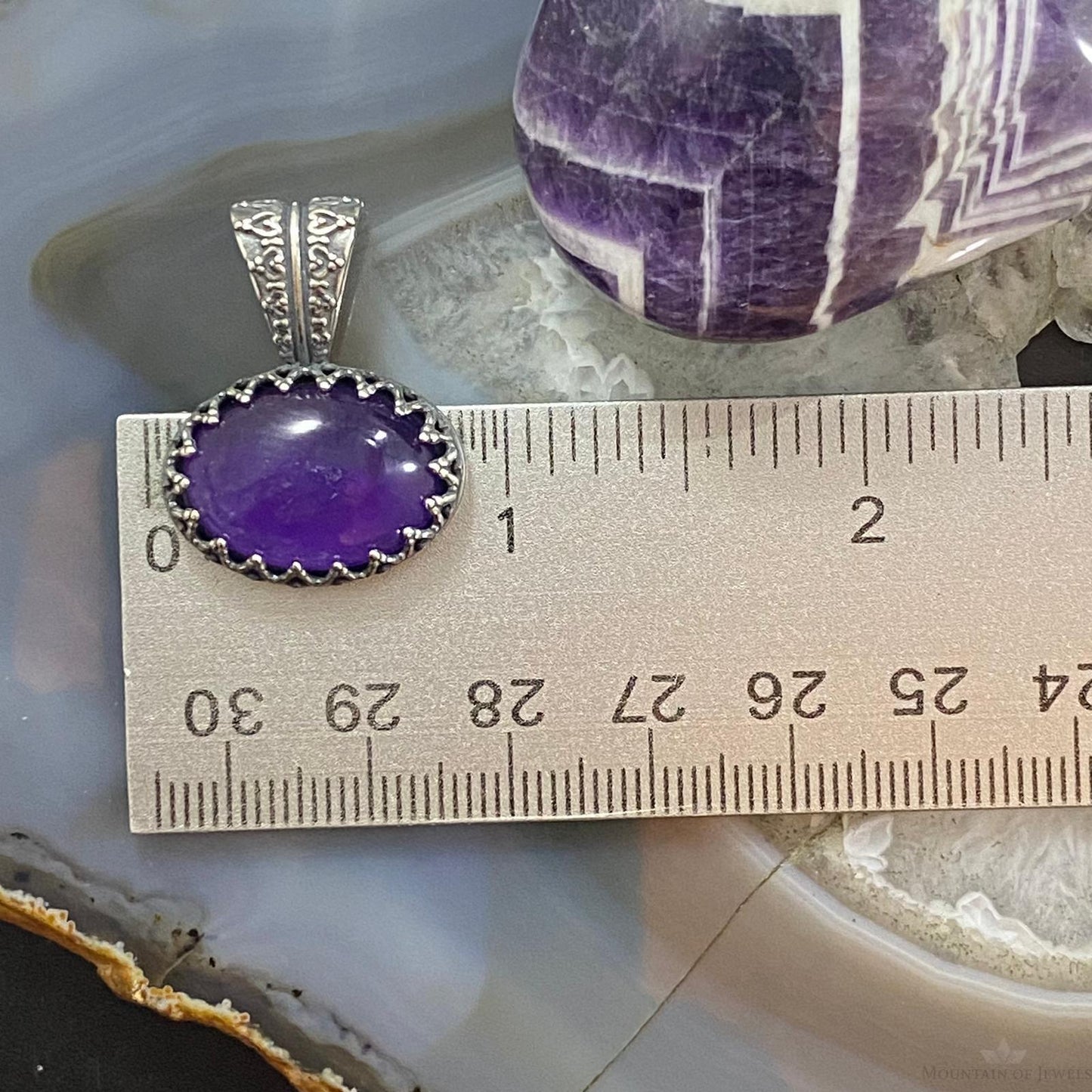 Carolyn Pollack Southwestern Style Sterling Silver Oval Amethyst Decorated Pendant For Women