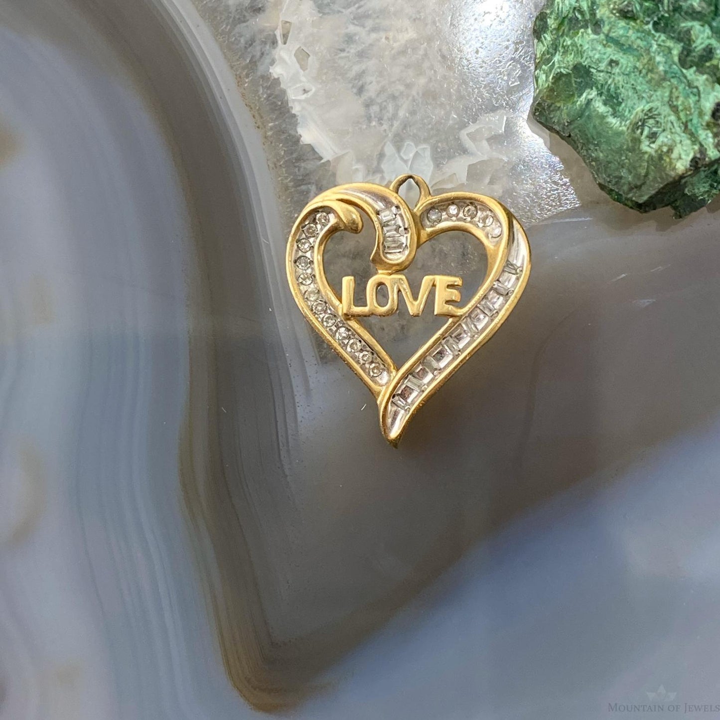 10K Yellow Gold Diamonds LOVE Heart Shape Pendant Necklace For Women