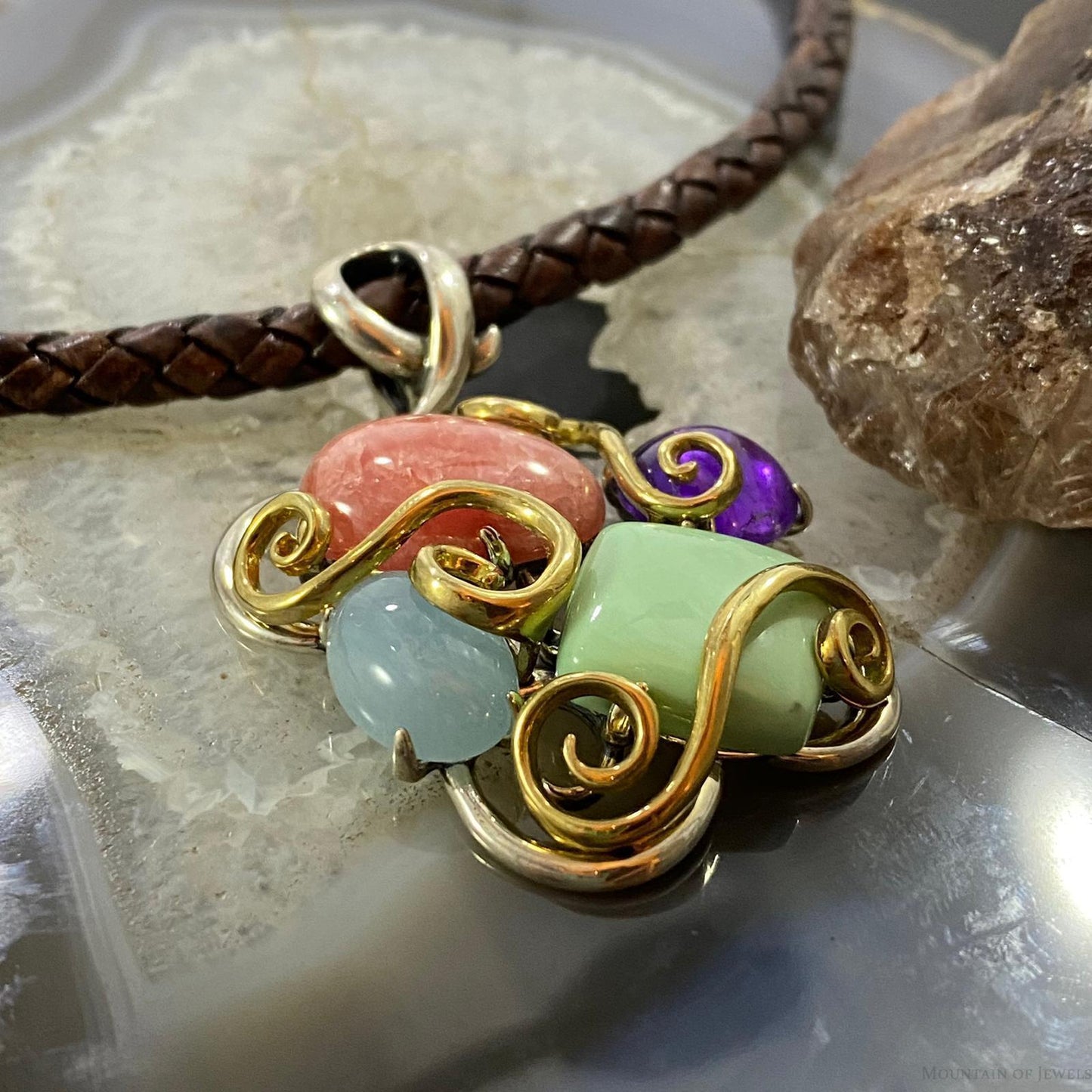 Carolyn Pollack Southwestern Style Sterling Silver & Brass Multistone Decorated Pendant For Women