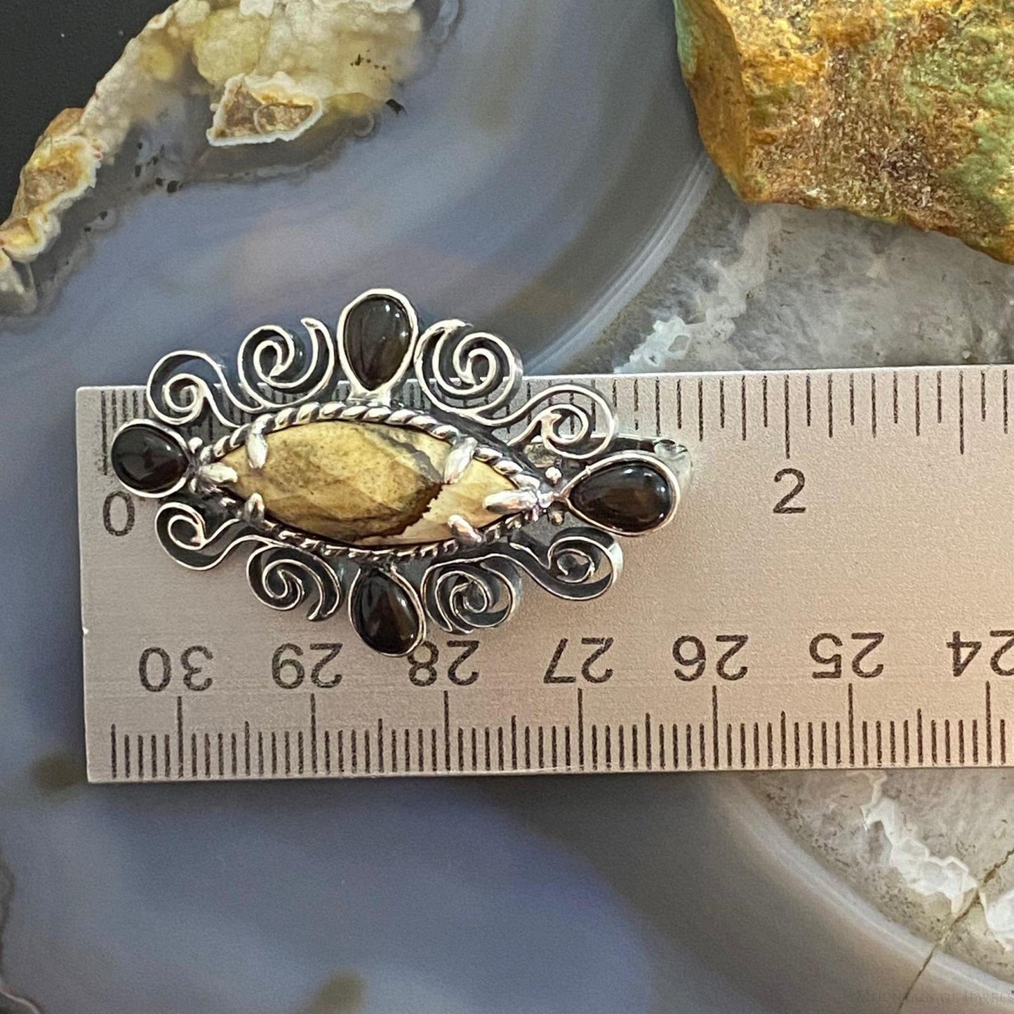 Carolyn Pollack Southwestern Style Sterling Silver Picture Jasper & Smoky Quartz Pendant For Women