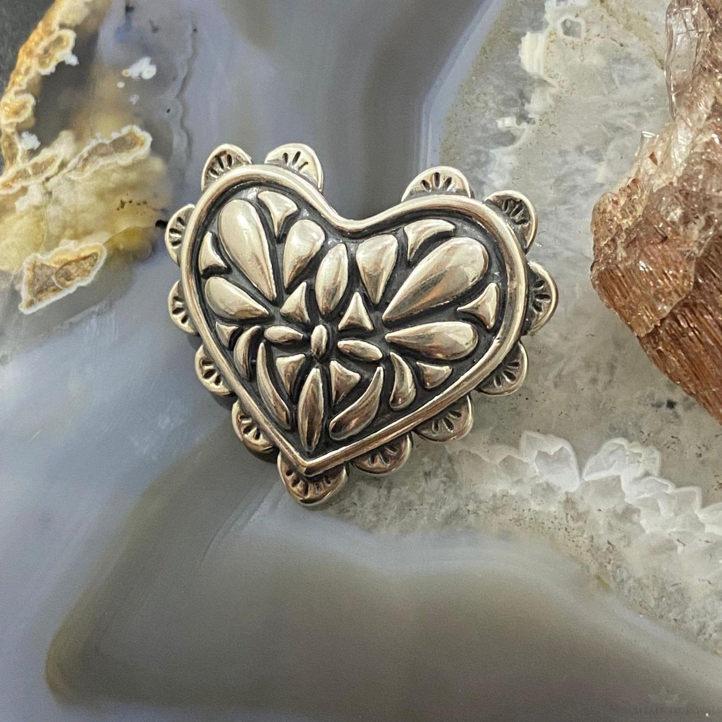 Carolyn Pollack Southwestern Style Sterling Silver Decorated Heart Brooch For Women