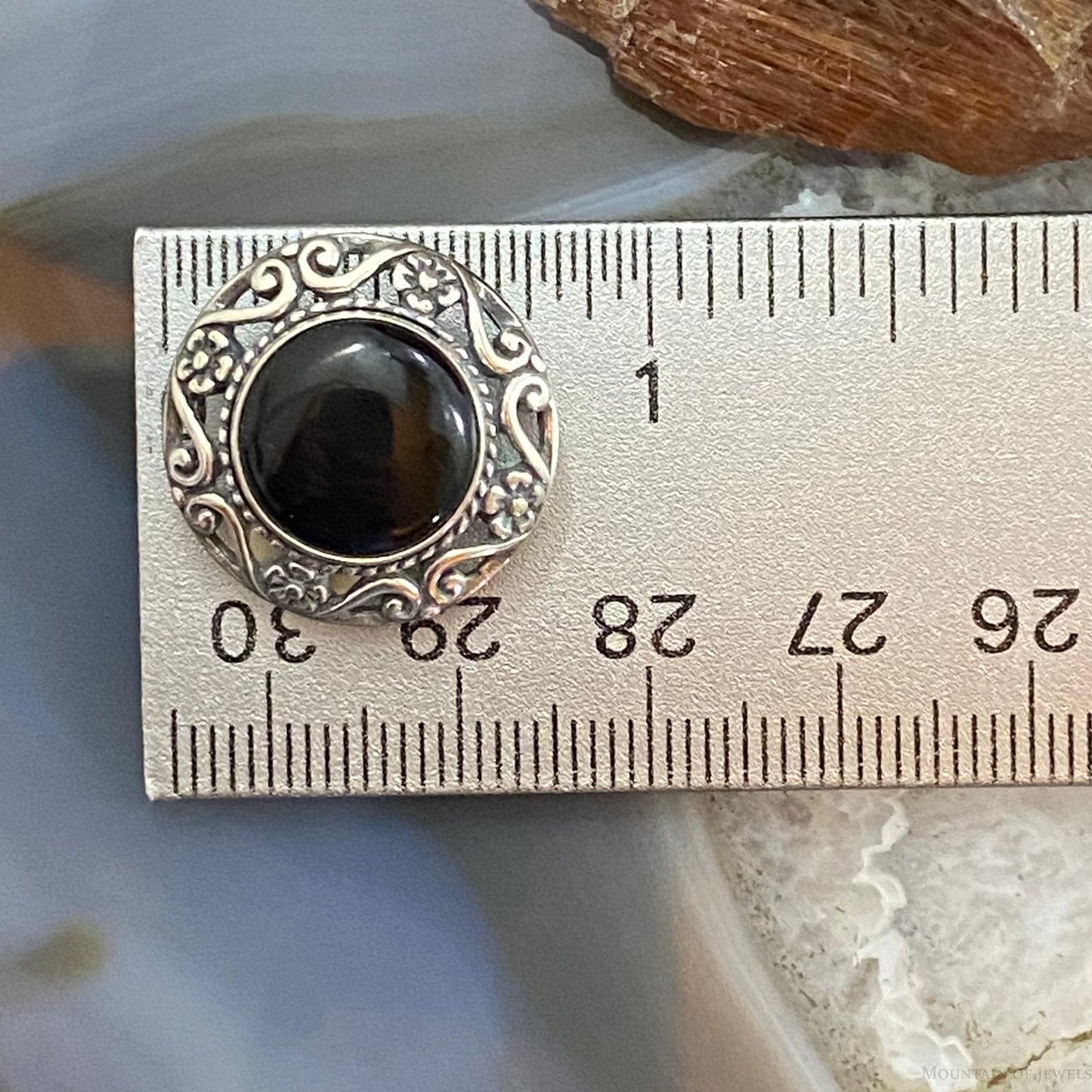 Carolyn Pollack Sterling Silver Round Onyx Decorated Clip-On Earrings For Women