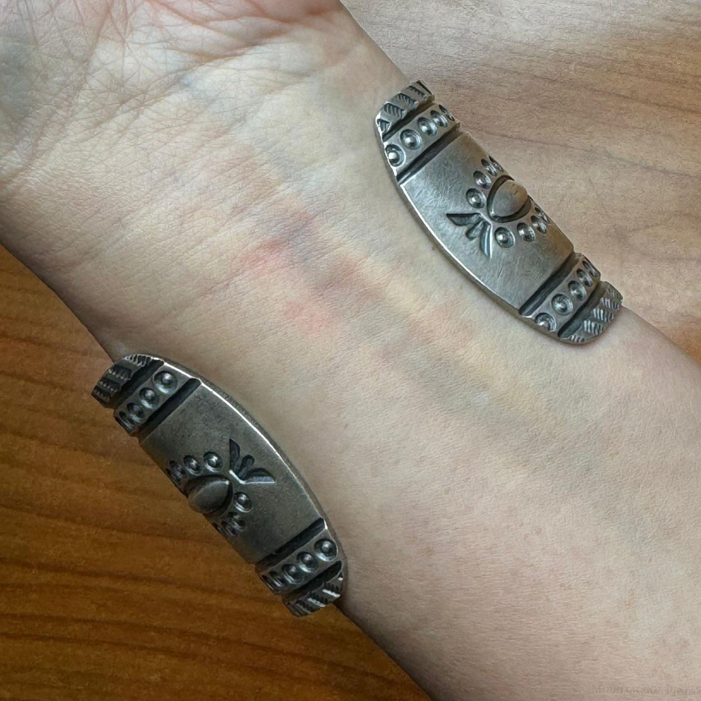 Sterling Silver Native American Turquoise Wide and Heavy Stamped Unisex Bracelet