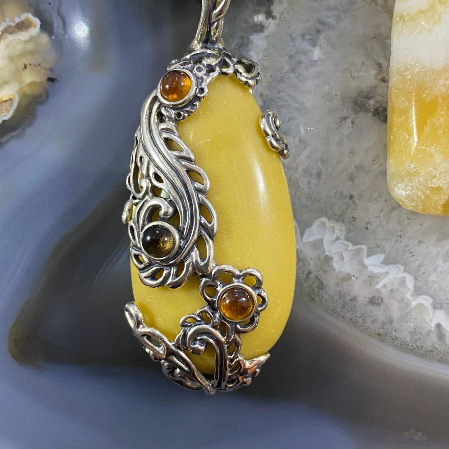 Carolyn Pollack Southwestern Style Sterling Silver Yellow Jasper & Citrine Pendant For Women
