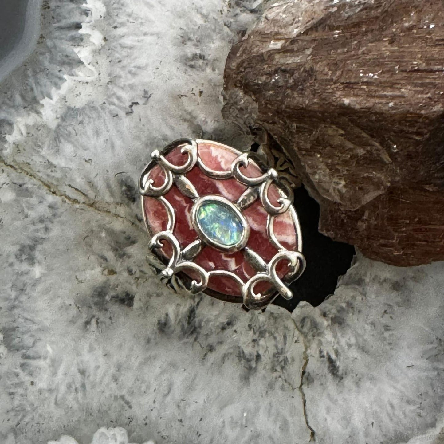 Carolyn Pollack Sterling Silver Rhodochrosite & Opal Ring Size 8.5 For Women