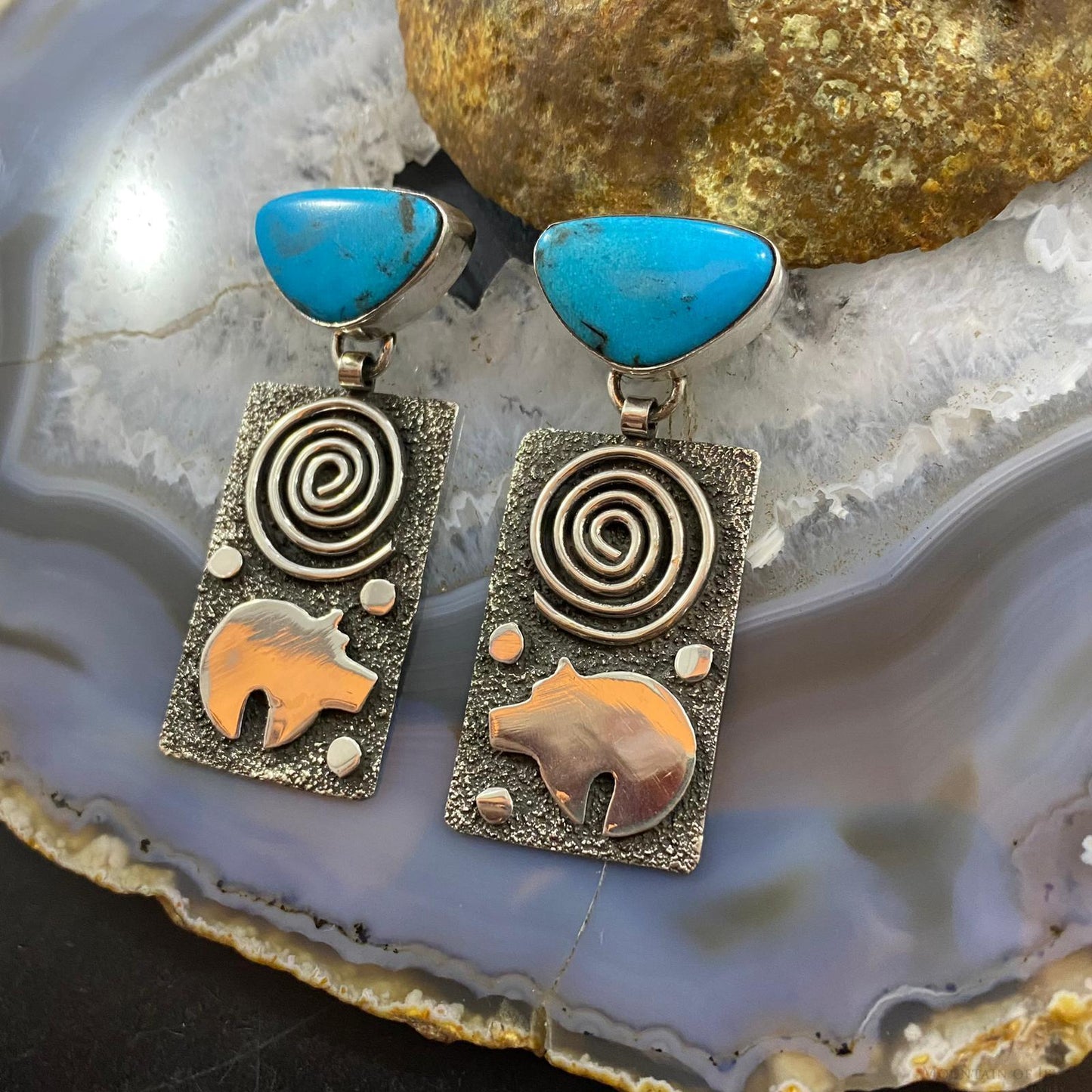 Alex Sanchez Native American Sterling Silver Turquoise Petroglyph Dangle Earrings For Women #1