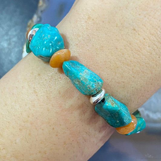 Carolyn Pollack Sterling Silver Chunky Turquoise & Carnelian Bead Link Bracelet For Women