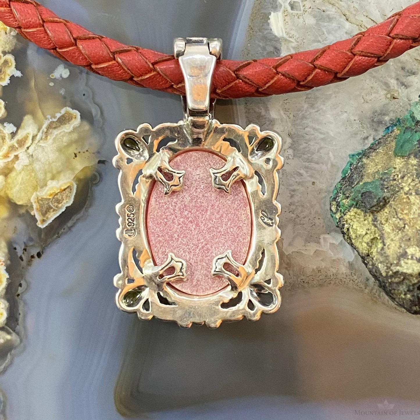 Carolyn Pollack Southwestern Style Sterling Silver Rhodonite & Smoky Quartz Pendant For Women