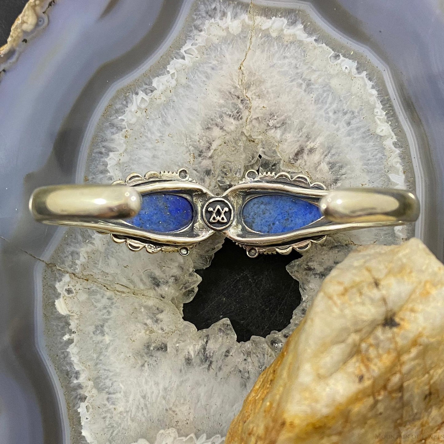 Carolyn Pollack Southwestern Style Sterling Silver 2 Teardrop Lapis Decorated Bracelet For Women