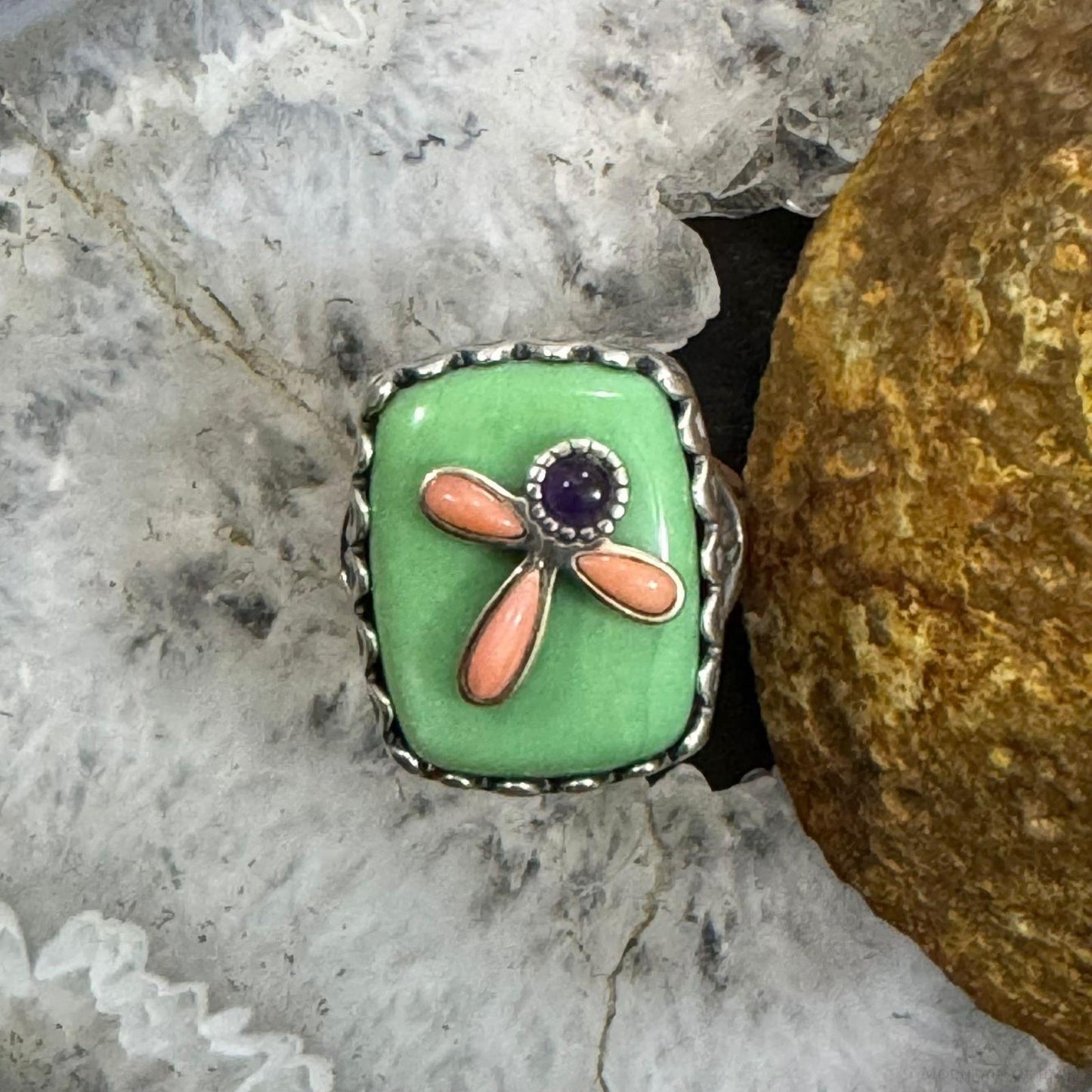 Carolyn Pollack Sterling Silver Variscite, Pink Coral & Amethyst Angel Ring For Women
