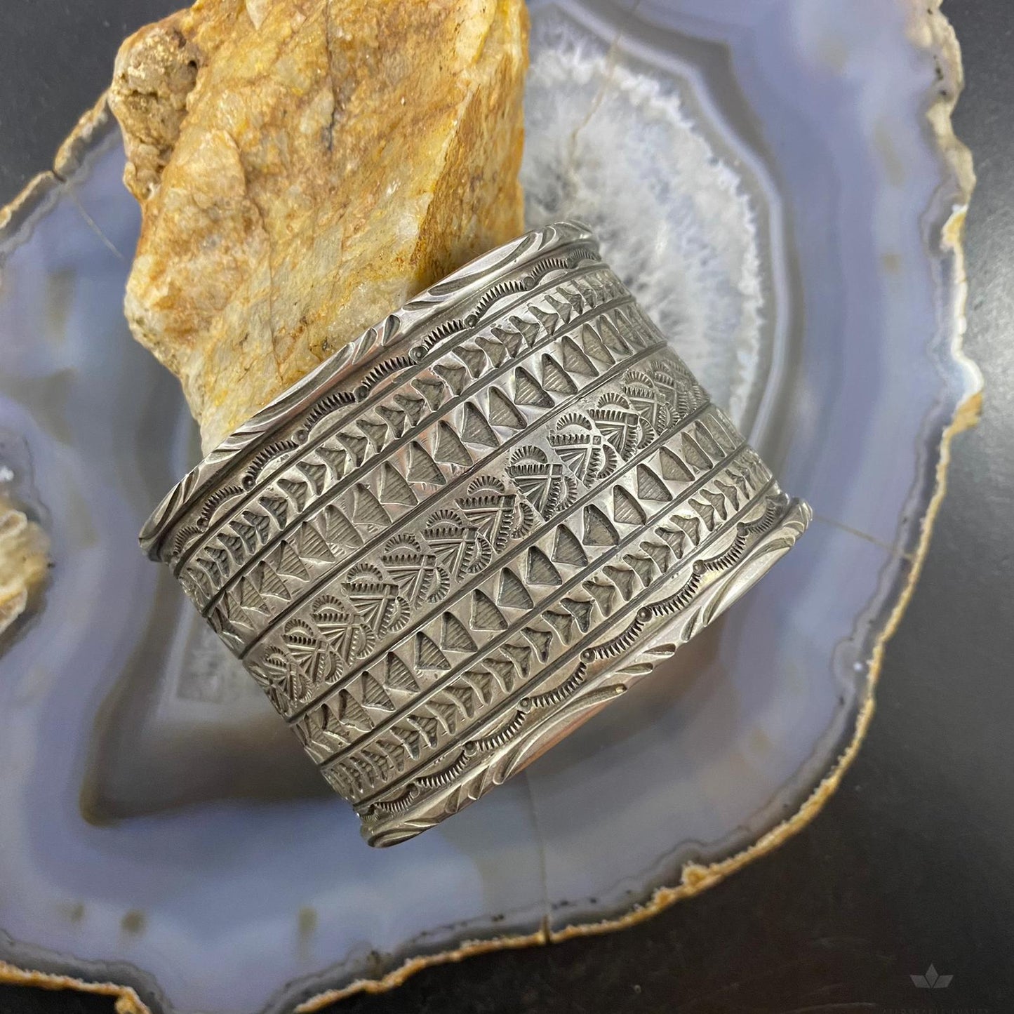 Tawney Cruz-Willie Native American Sterling Wide Stamped Bracelet For Women