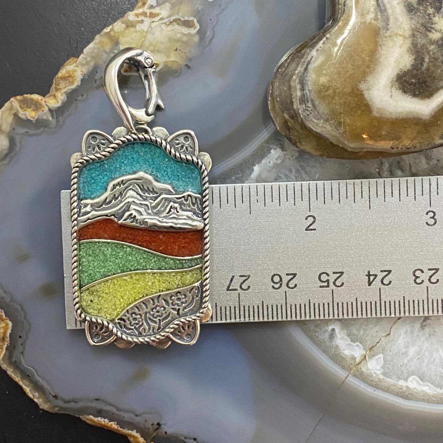 Carolyn Pollack Southwestern Style Sterling Silver Multi Gemstone Landscape Pendant For Women