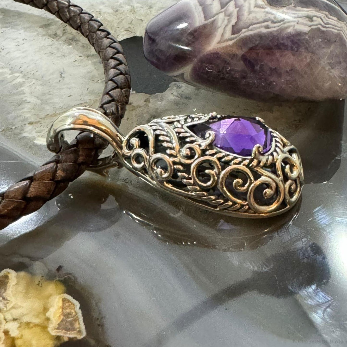 Carolyn Pollack Sterling Silver Teardrop Faceted Amethyst Filigree Enhancer Pendant For Women
