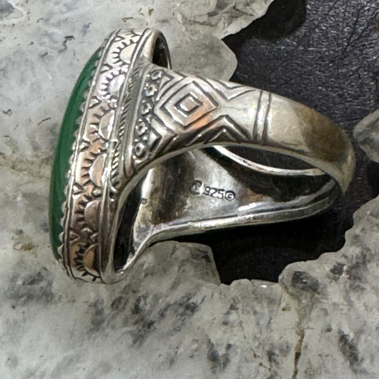 Carolyn Pollack Sterling Silver Elongated Oval Malachite Decorated Ring For Women