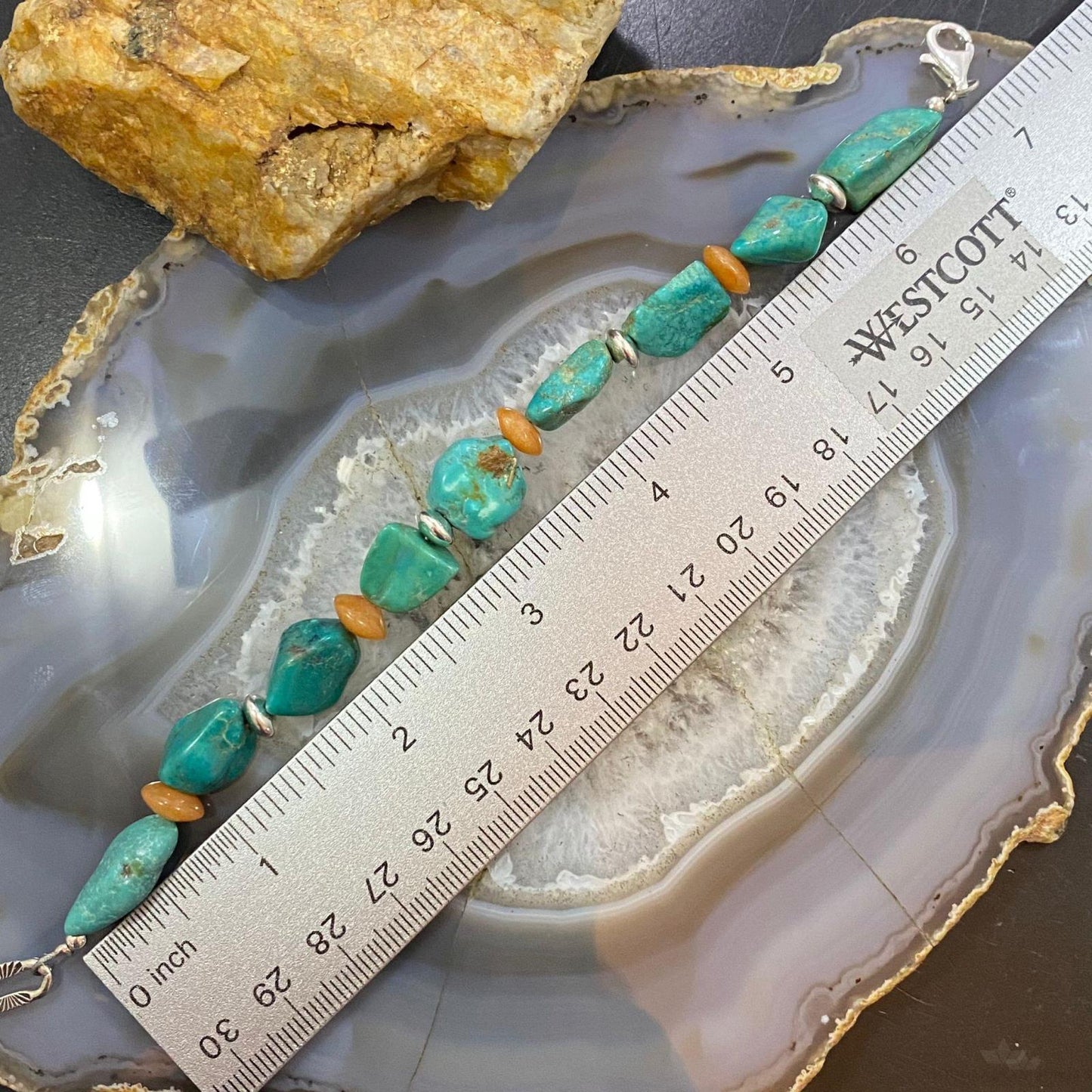 Carolyn Pollack Sterling Silver Chunky Turquoise & Carnelian Bead Link Bracelet For Women