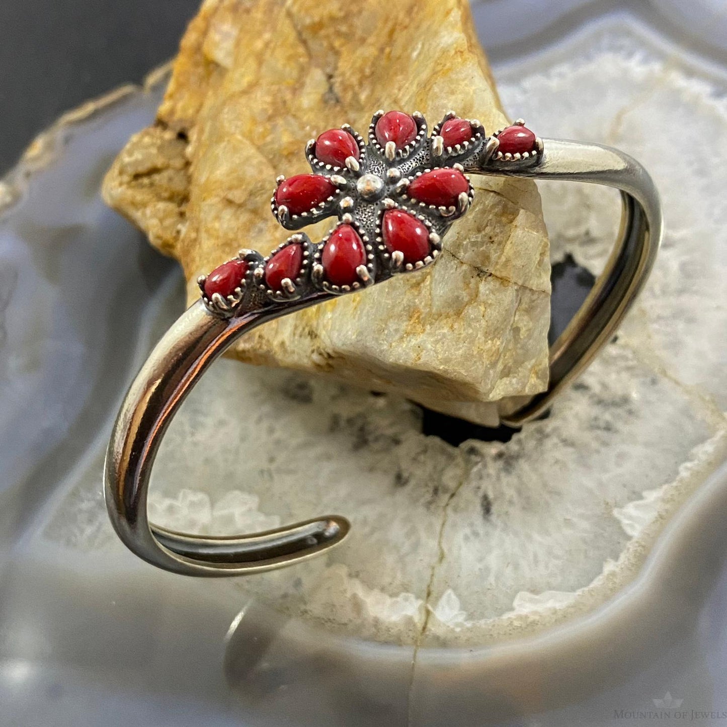 Carolyn Pollack Southwestern Style Sterling Silver Red Jasper Cluster Women's Bracelet