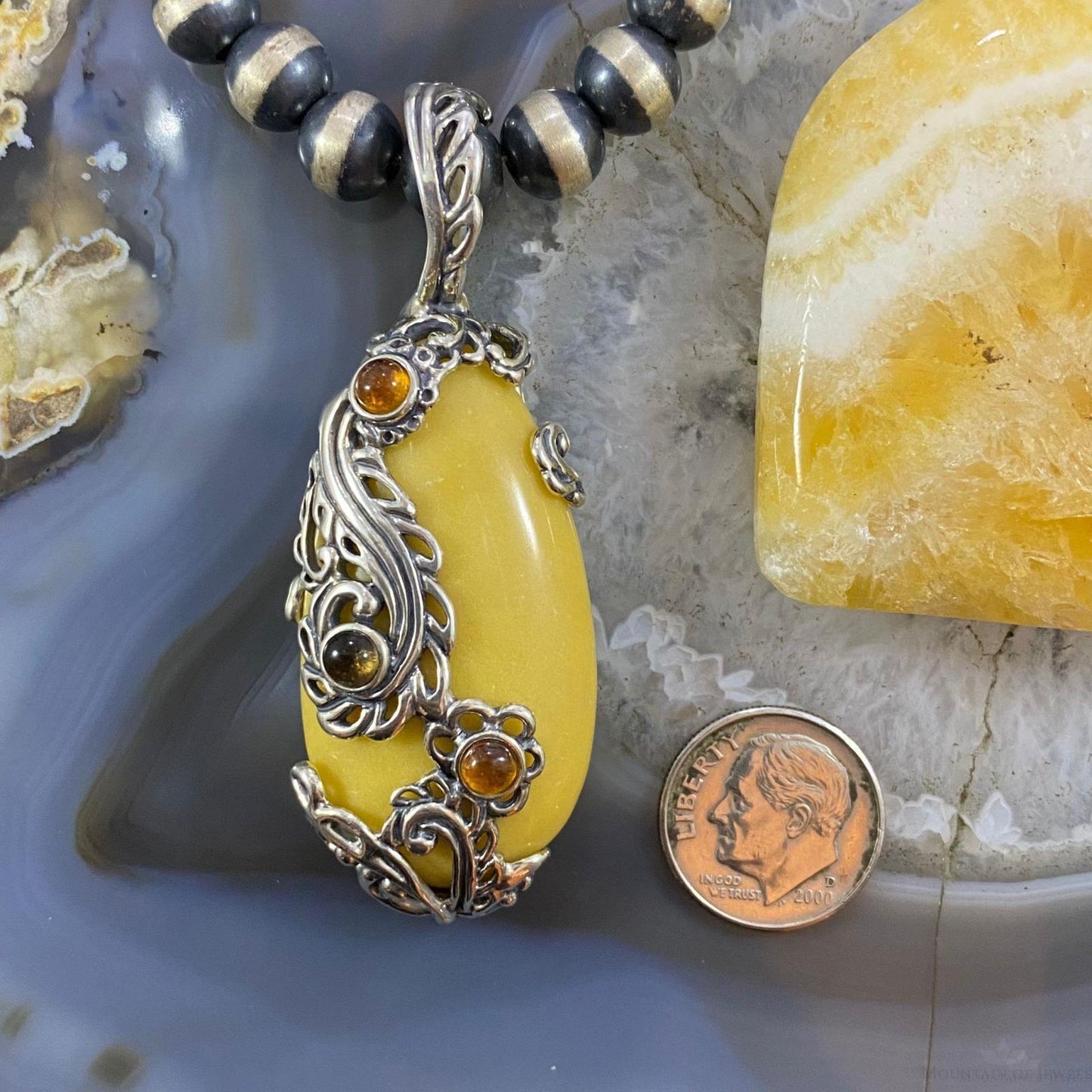 Carolyn Pollack Southwestern Style Sterling Silver Yellow Jasper & Citrine Pendant For Women