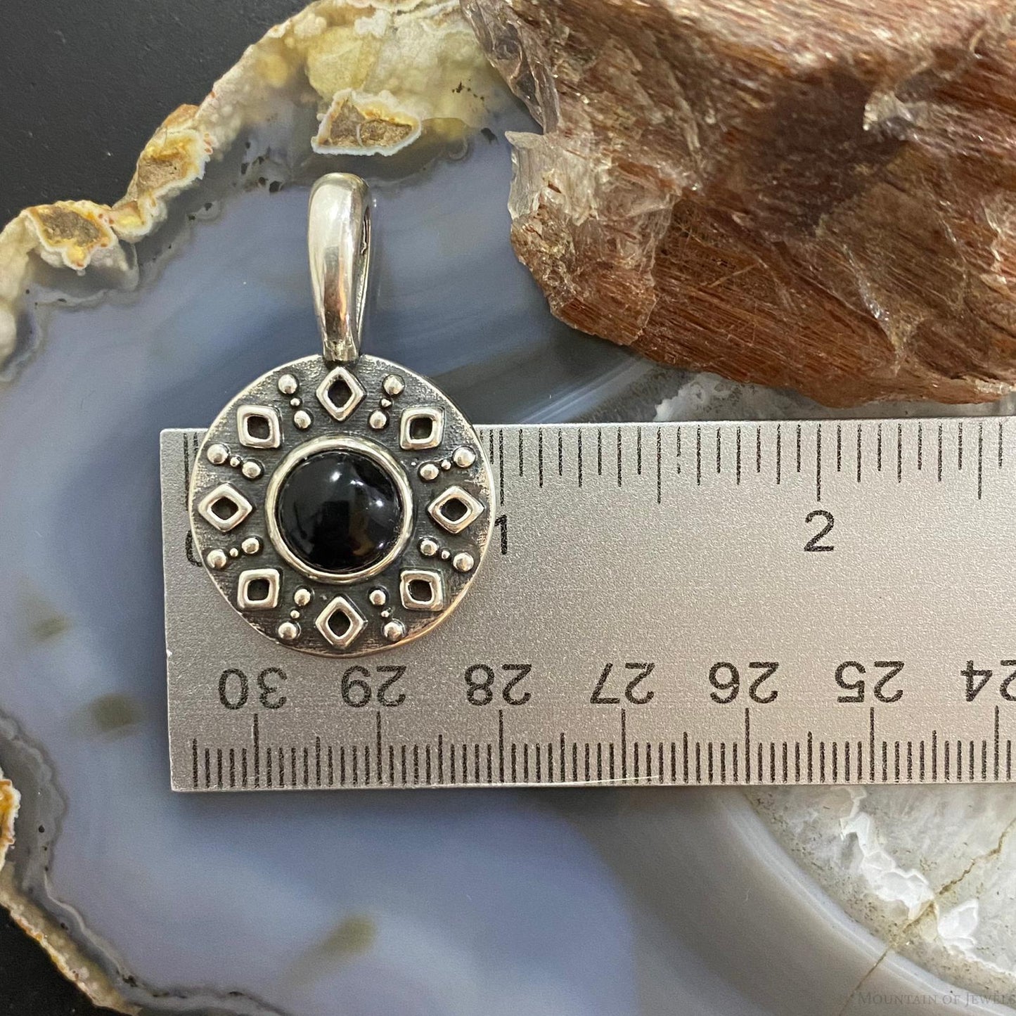 Carolyn Pollack Southwestern Style Sterling Silver Onyx Double Sided Decorated Serpent Pendant For Women