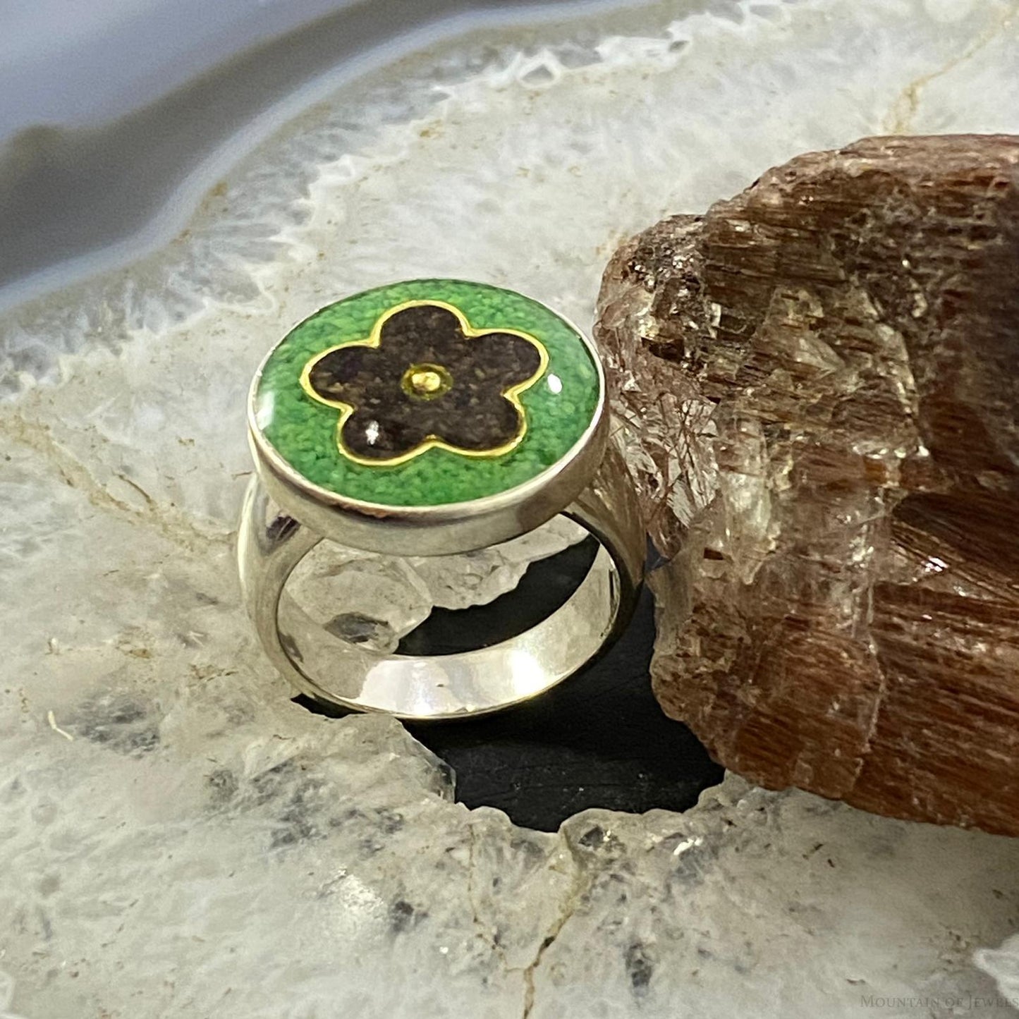 Carolyn Pollack Southwestern Style Sterling Silver Multistone Flower Chip Inlay Ring Size 7 For Women