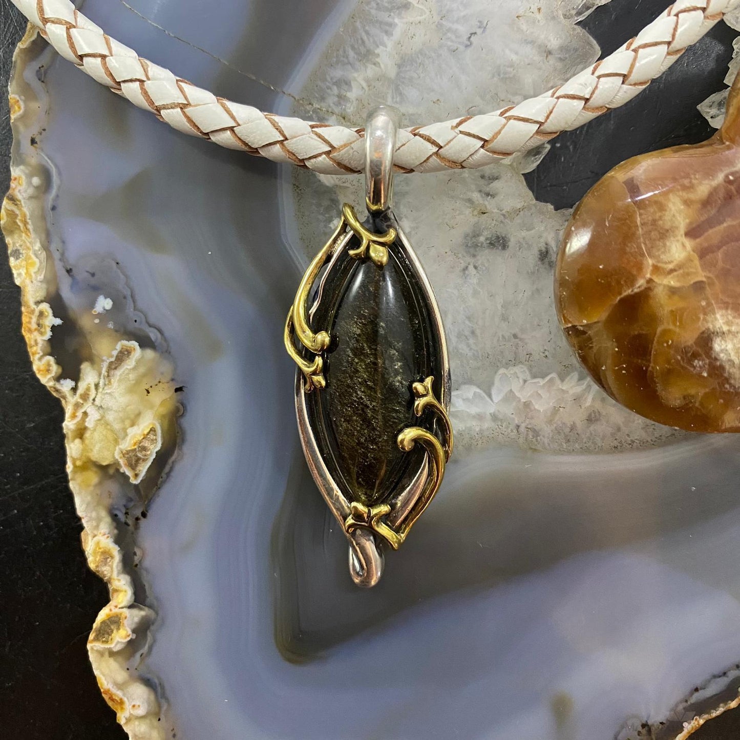 Carolyn Pollack Southwestern Style Sterling Silver & Brass Brown Quartz Decorated Pendant For Women