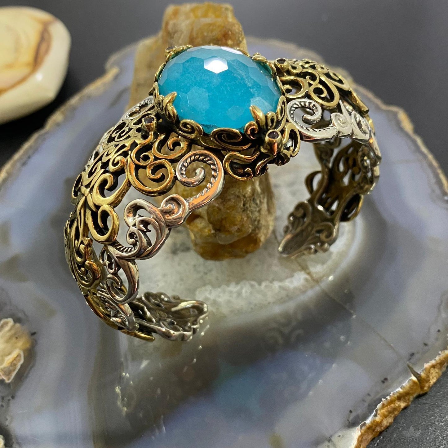 Carolyn Pollack Sterling Silver /Brass Faceted Blue Quartzite Doublet Tanzanite Bracelet