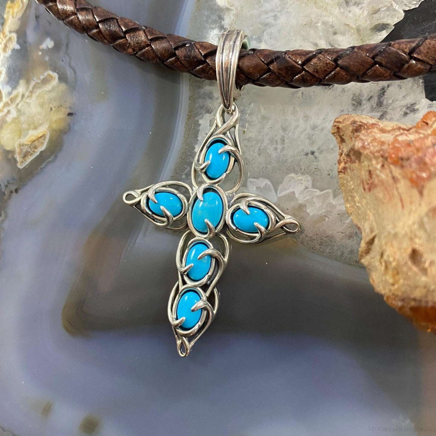 Carolyn Pollack Southwestern Style Sterling Silver Turquoise Decorated Cross Pendant For Women