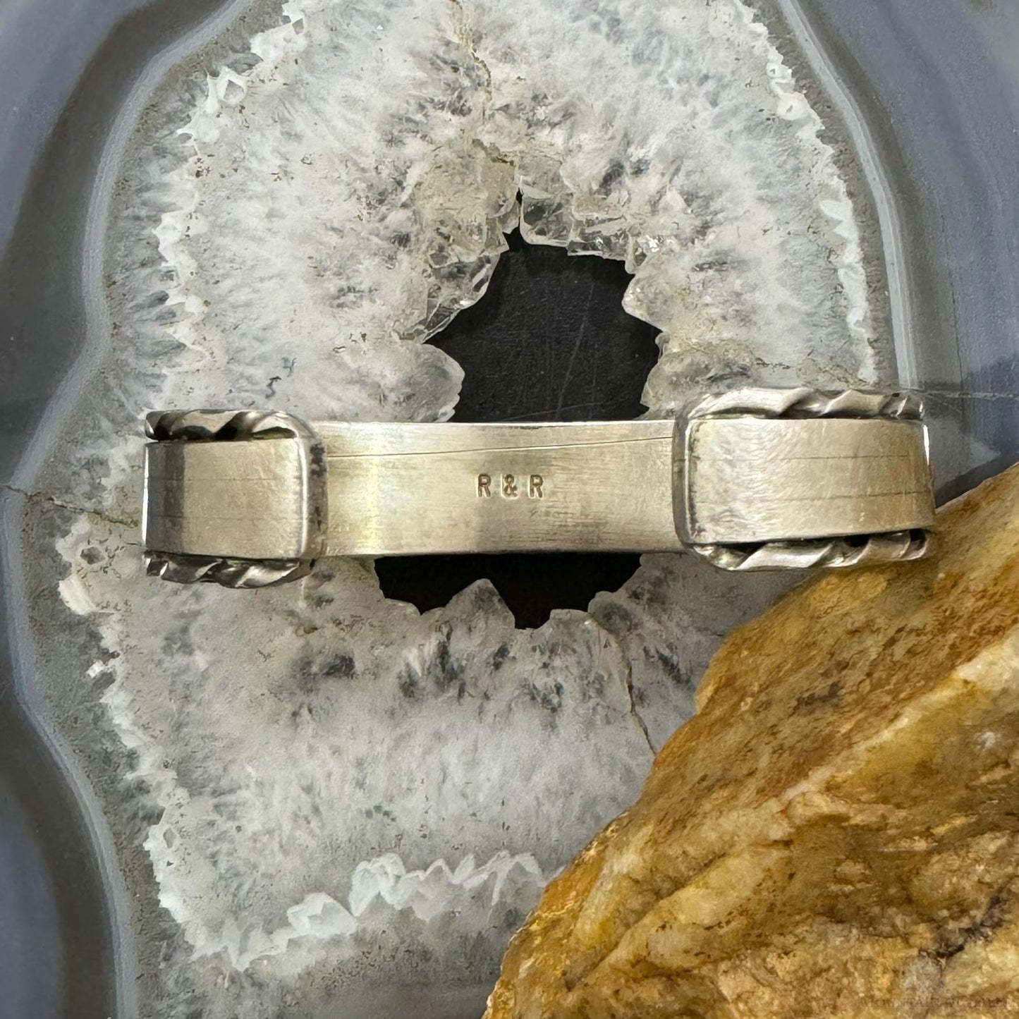 Vintage Signed Native American Silver Multi Gemstone Inlay Bracelet For Women