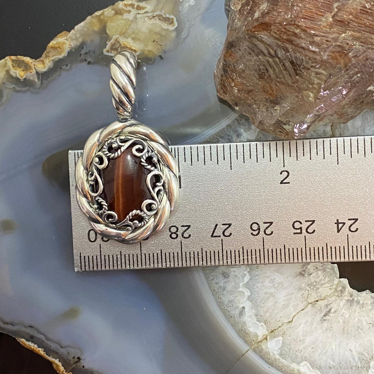 Carolyn Pollack Sterling Silver Tiger's Eye Decorated Enhancer Pendant For Women