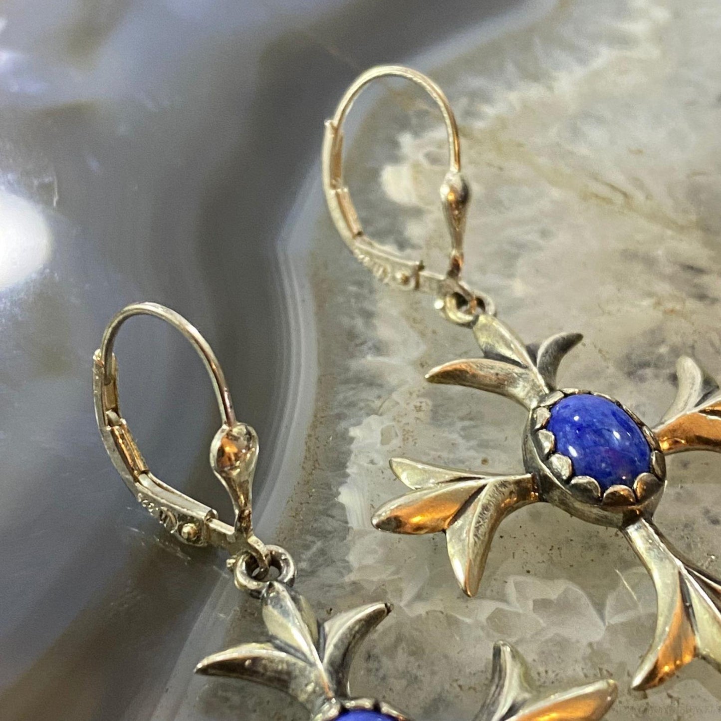 Carolyn Pollack Southwestern Style Sterling Silver Lapis Squash Blossom Dangle Earrings For Women
