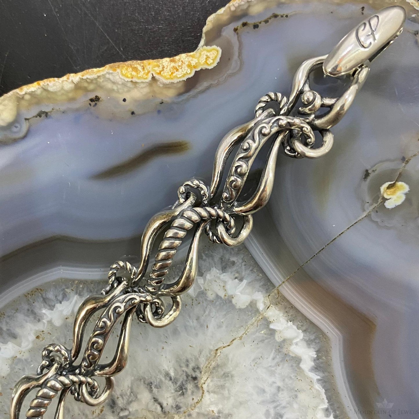 Carolyn Pollack Sterling Silver 7" Decorated Curvy Link Bracelet For Women