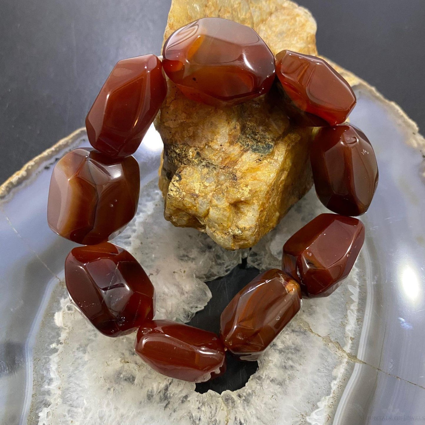 Carolyn Pollack Vintage 9 Chunky Carnelian Beads Stretch Bracelet For Women