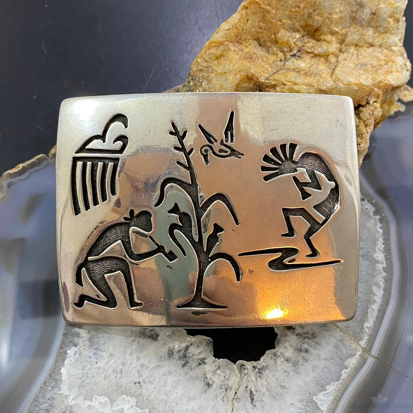 Vintage Native American Silver Heavy Overlay Rectangle Unisex Belt Buckle