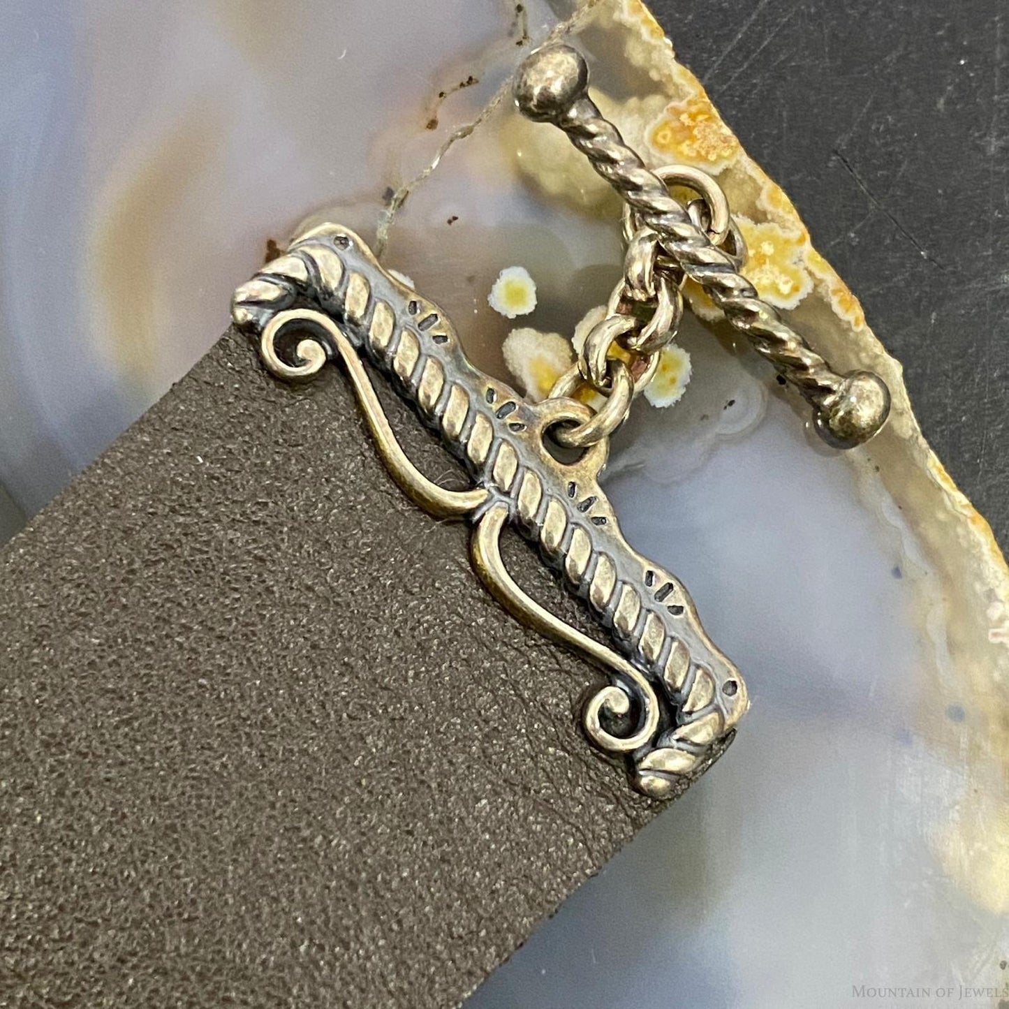 Carolyn Pollack Sterling Silver Brown Leather Oval Turquoise Toggle Clasp Bracelet