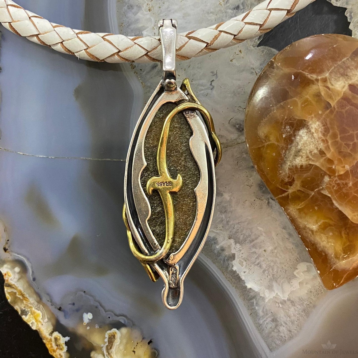 Carolyn Pollack Southwestern Style Sterling Silver & Brass Brown Quartz Decorated Pendant For Women