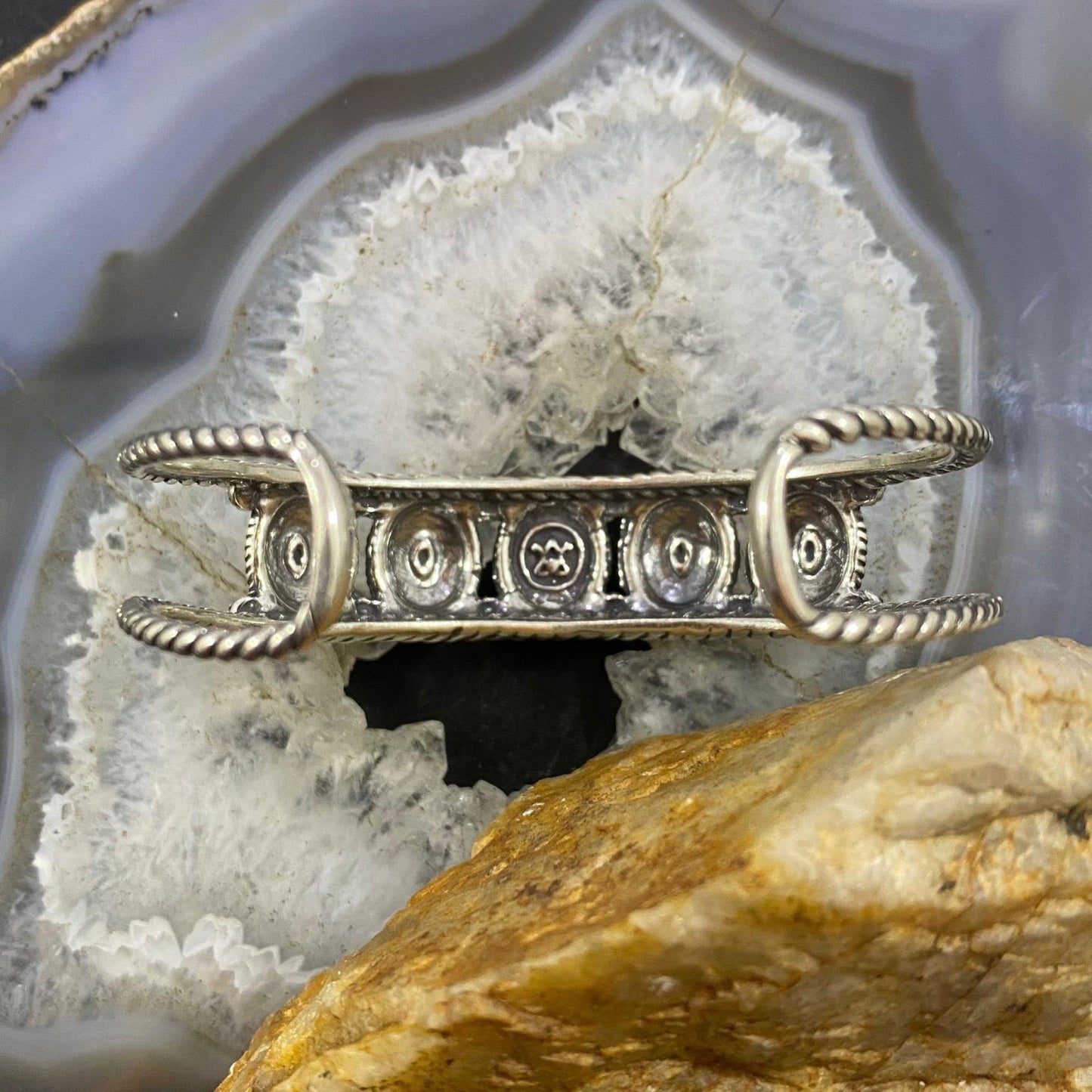Carolyn Pollack Sterling Silver Single Row Conchos Decorated Bracelet For Women