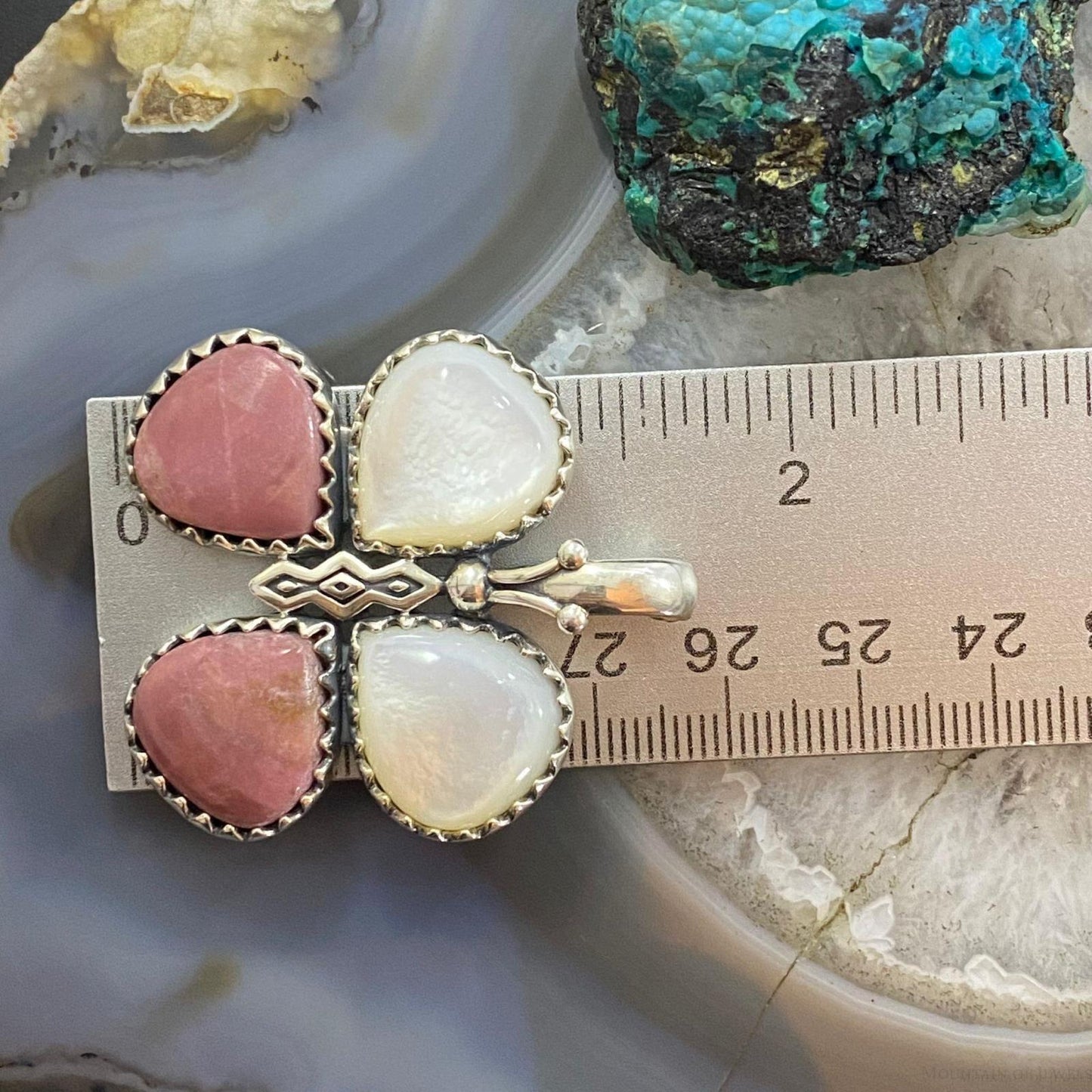 Carolyn Pollack Southwestern Style Sterling Silver Mother of Pearl & Rhodonite Pendant For Women