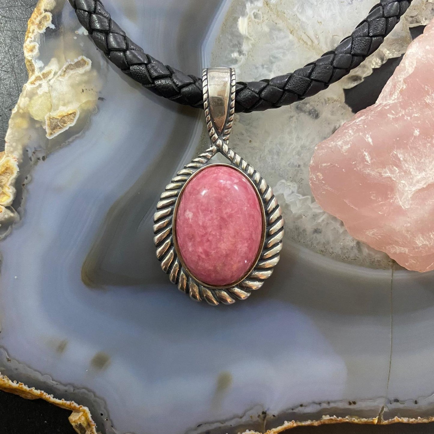 Carolyn Pollack Southwestern Style Sterling Silver Pink Rhodonite Rope Enhancer Pendant For Women