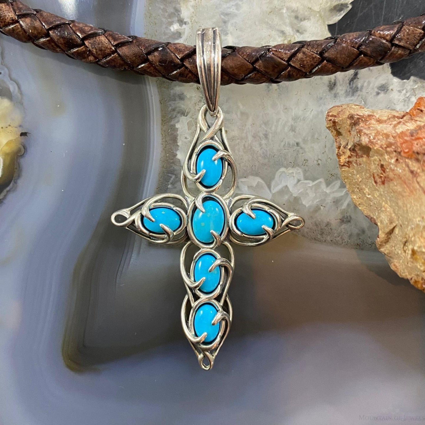 Carolyn Pollack Southwestern Style Sterling Silver Turquoise Decorated Cross Pendant For Women