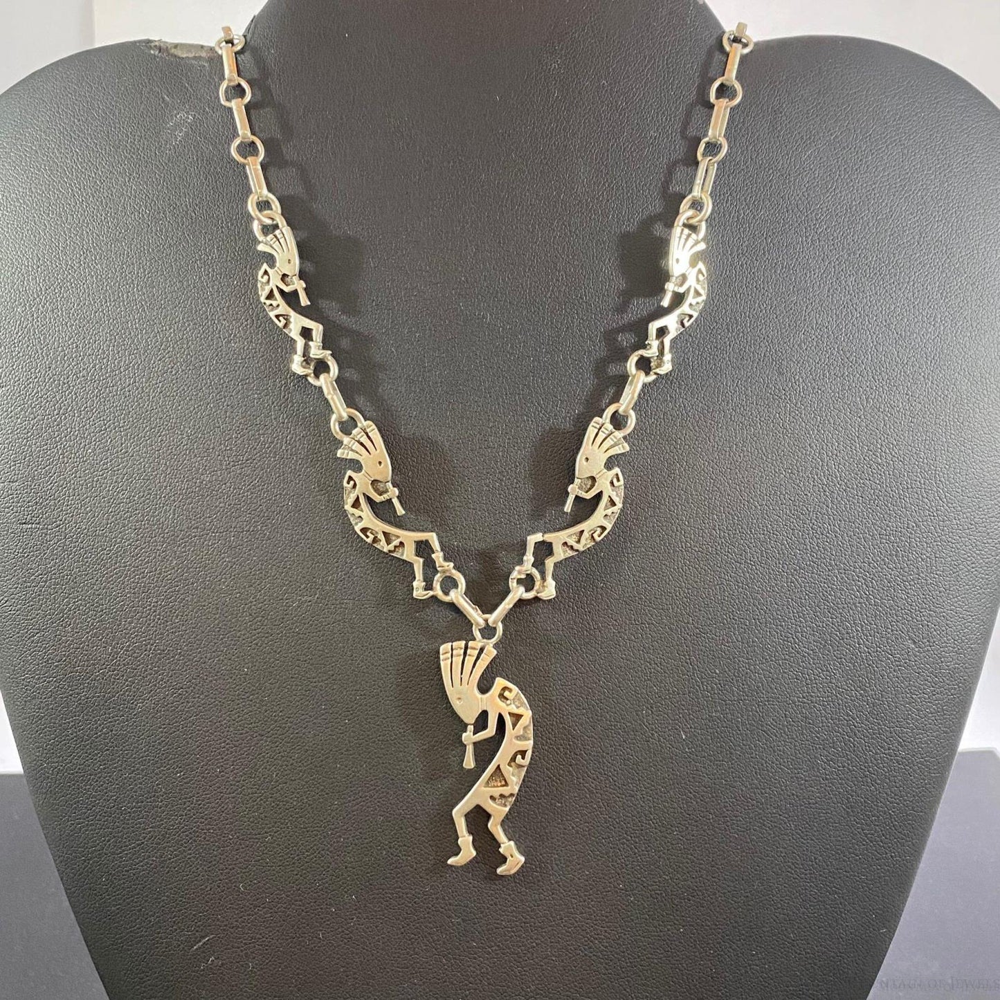 Vintage Native American Silver 5 Kokopelli Adjustable Necklace For Women