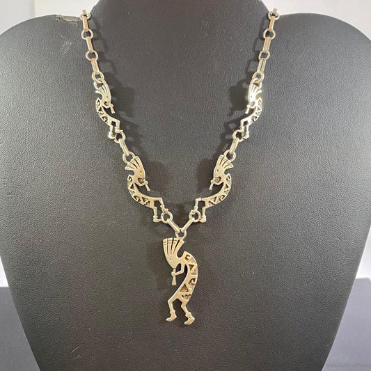 Vintage Native American Silver 5 Kokopelli Adjustable Necklace For Women