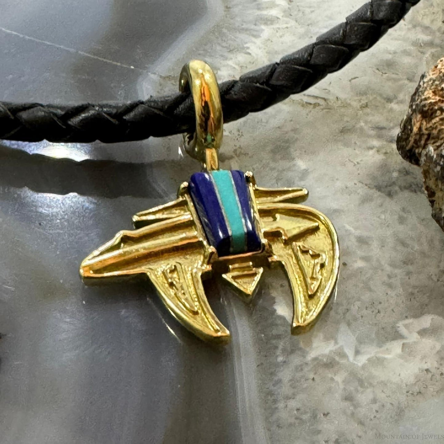 Carolyn Pollack Brass Multi Gemstone Inlay Fetish Bear Unisex Enhancer Pendant