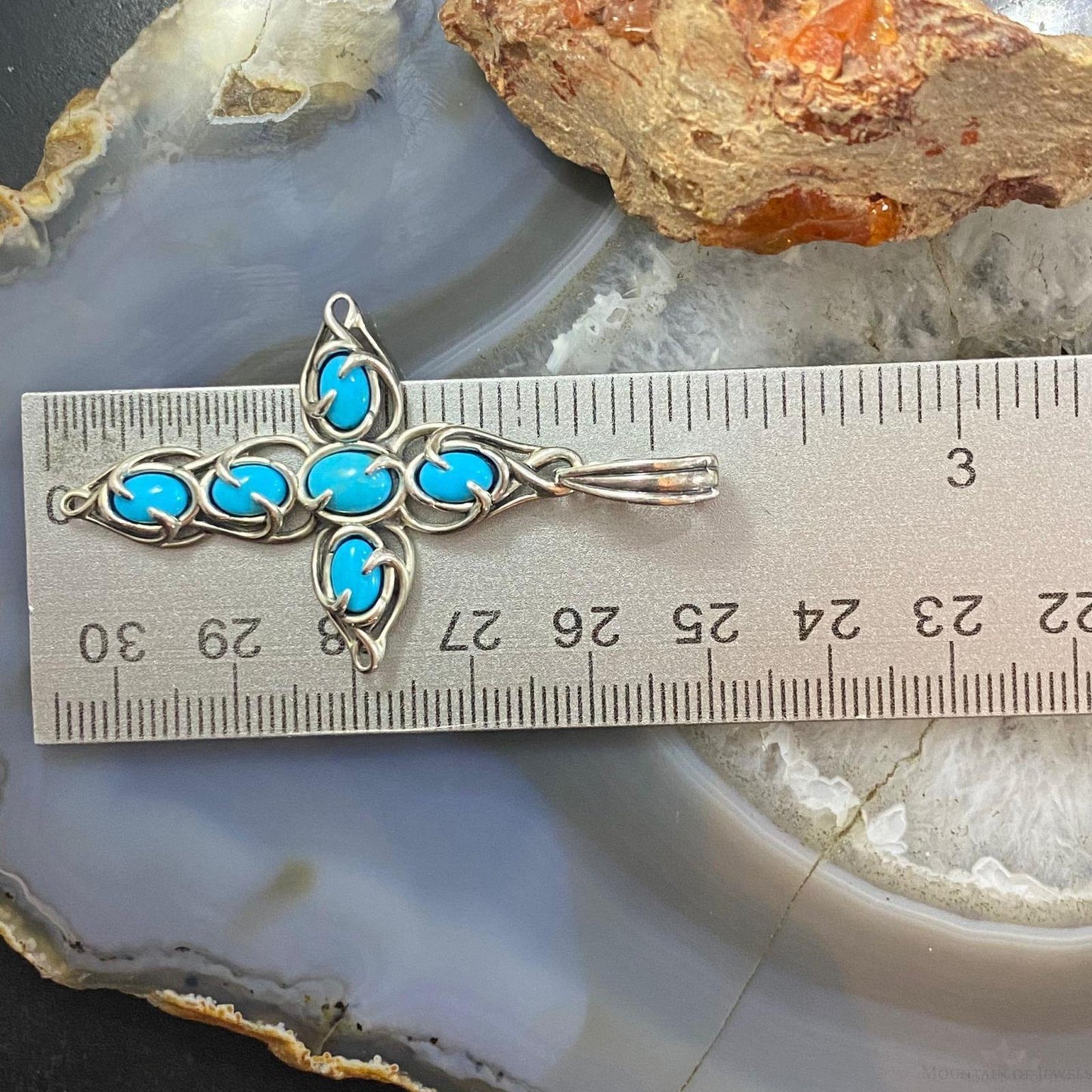 Carolyn Pollack Southwestern Style Sterling Silver Turquoise Decorated Cross Pendant For Women