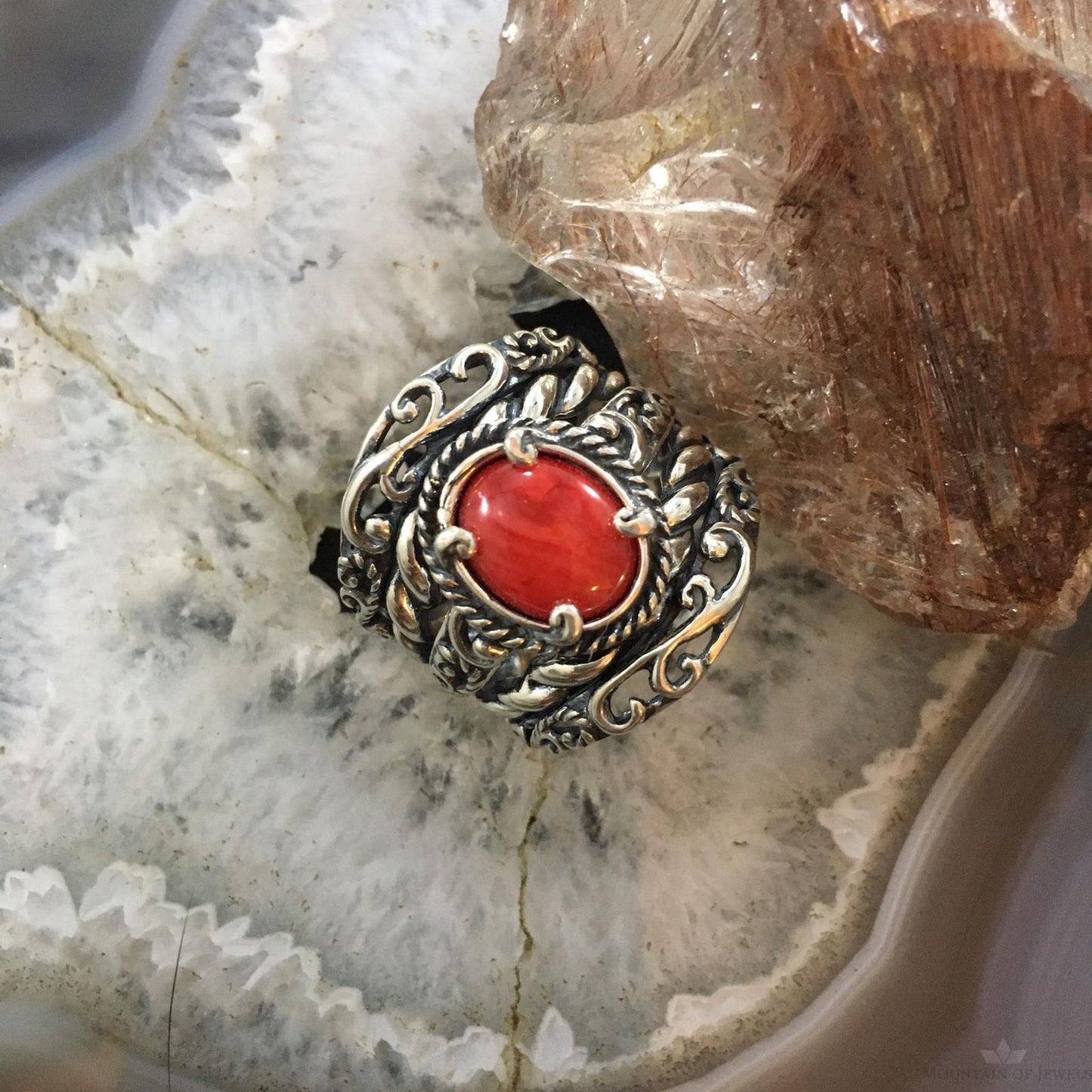 Carolyn Pollack Southwestern Style Sterling Silver Red Jasper Decorated Ring Size 10 For Women