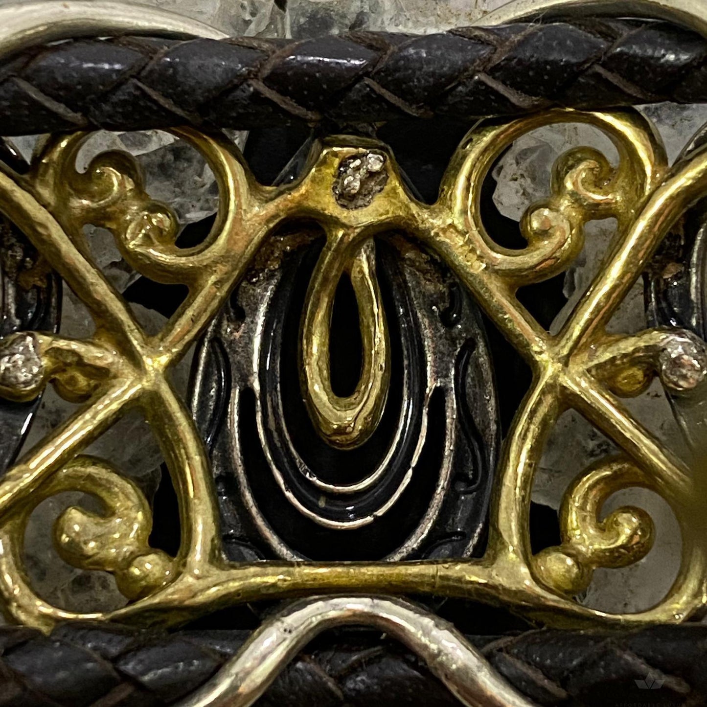 Carolyn Pollack Sterling Silver & Brass Decorated Braided Leather Bracelet For Women