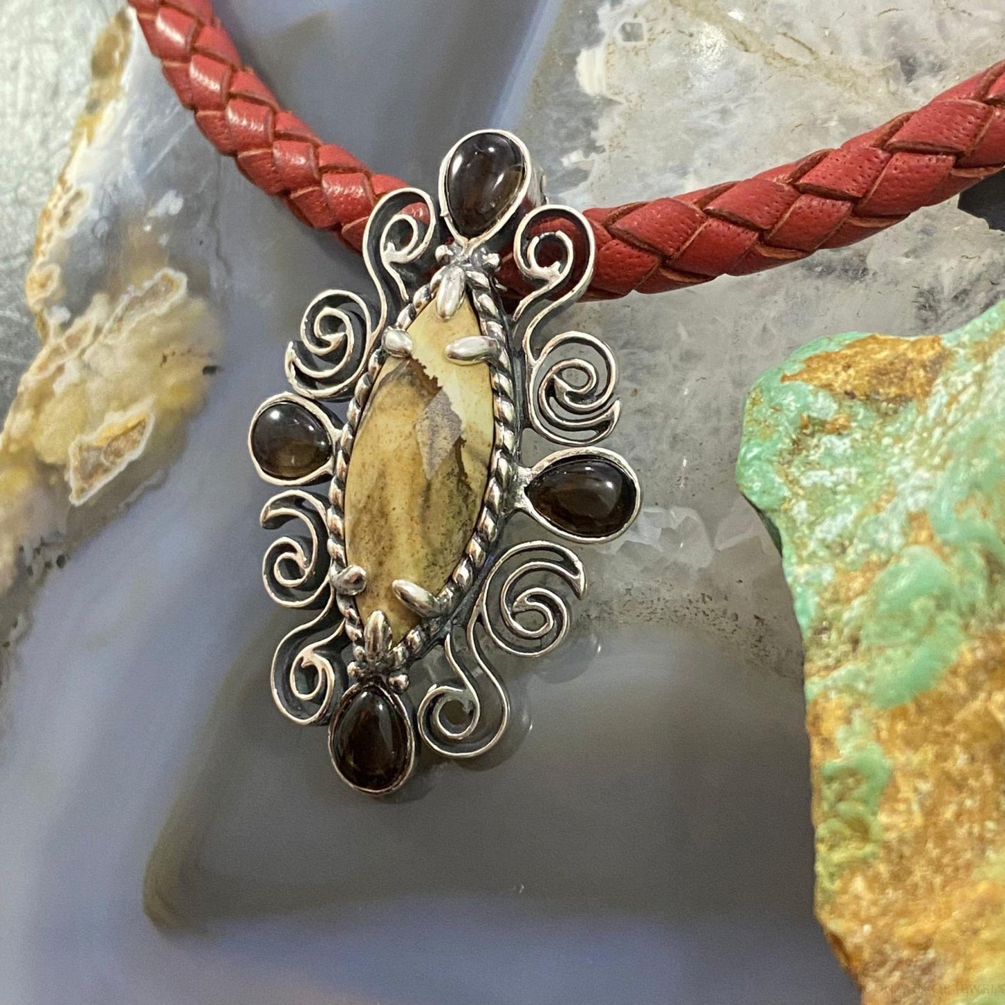 Carolyn Pollack Southwestern Style Sterling Silver Picture Jasper & Smoky Quartz Pendant For Women